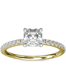 Anillo de compromiso con pavé de diamantes Riviera en oro amarillo de 18 k (0,15 qt. total)